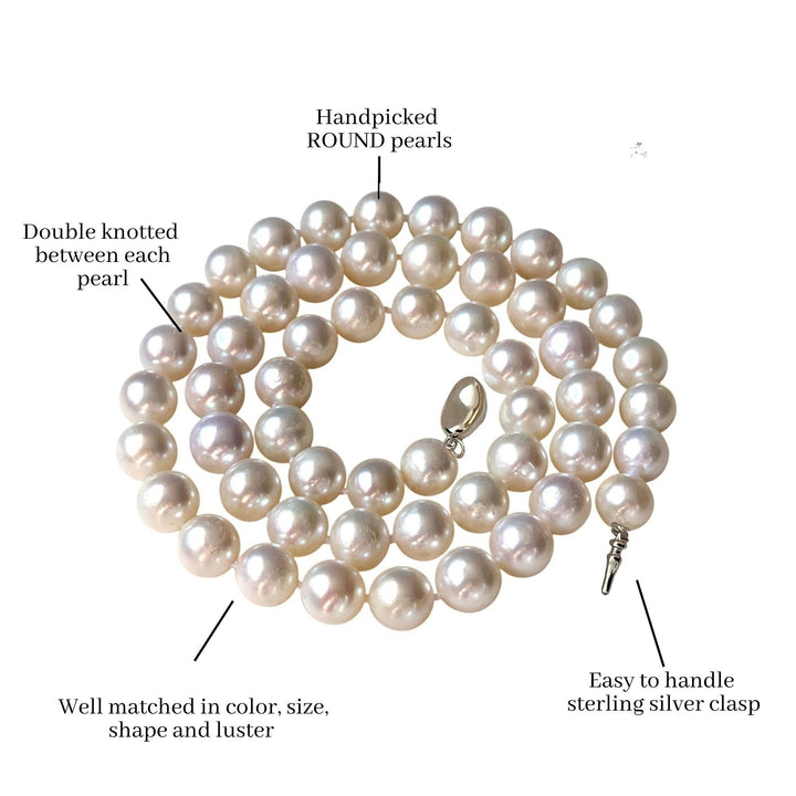 20 Inch ROUND White Pearl Necklace for Men