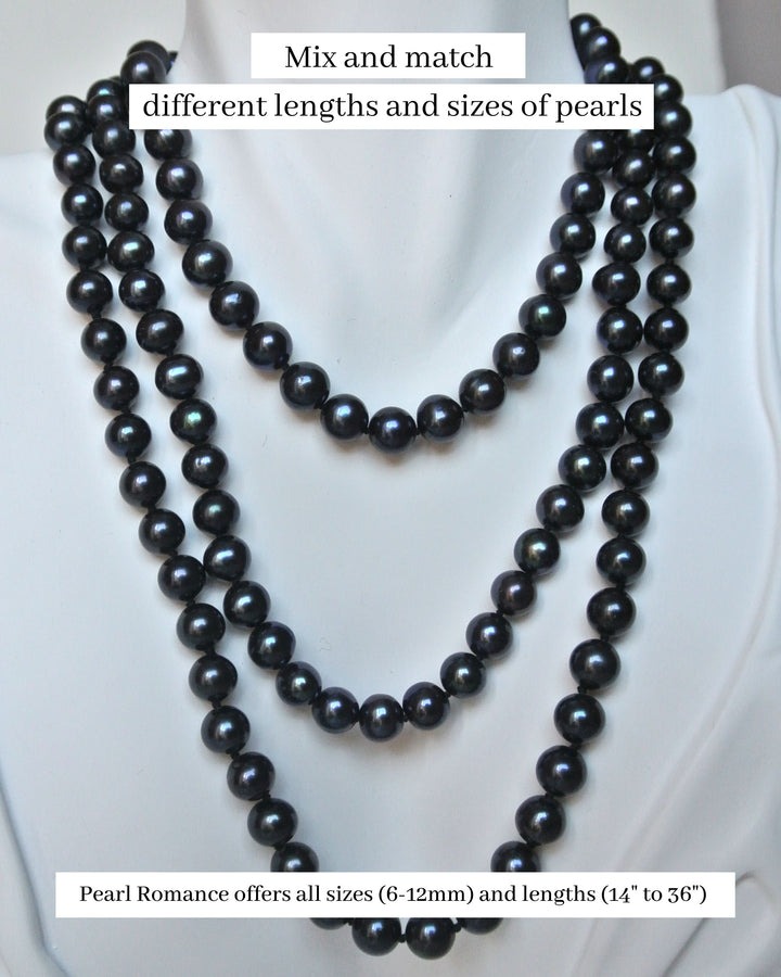 24" 30" 36 Inch ROUND Black Pearl Necklace Cultured Freshwater