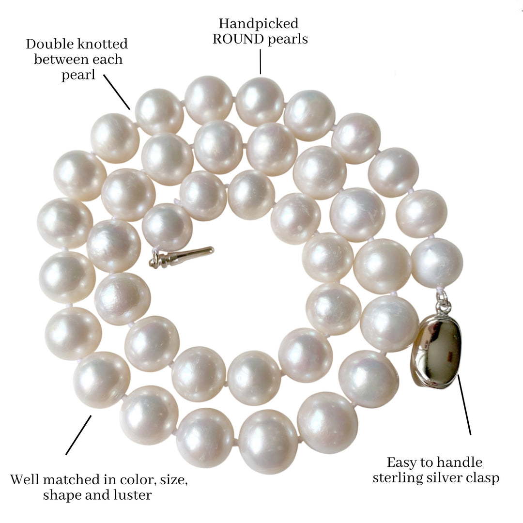Large 20 Inch ROUND White Pearl Necklace
