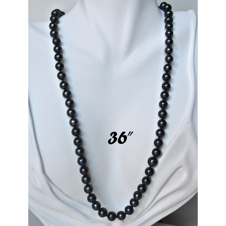 Long 36 Inch ROUND Black Pearl Necklace