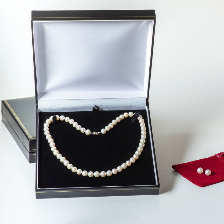 16 Inch ROUND White Pearl Set Necklace Earrings