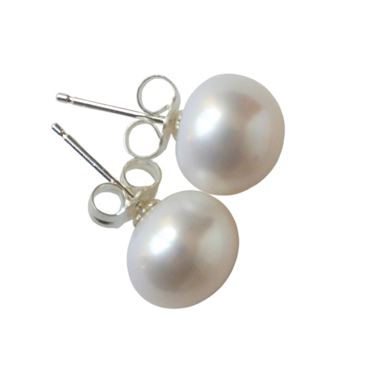 White Pearl Stud Earrings Sterling Silver