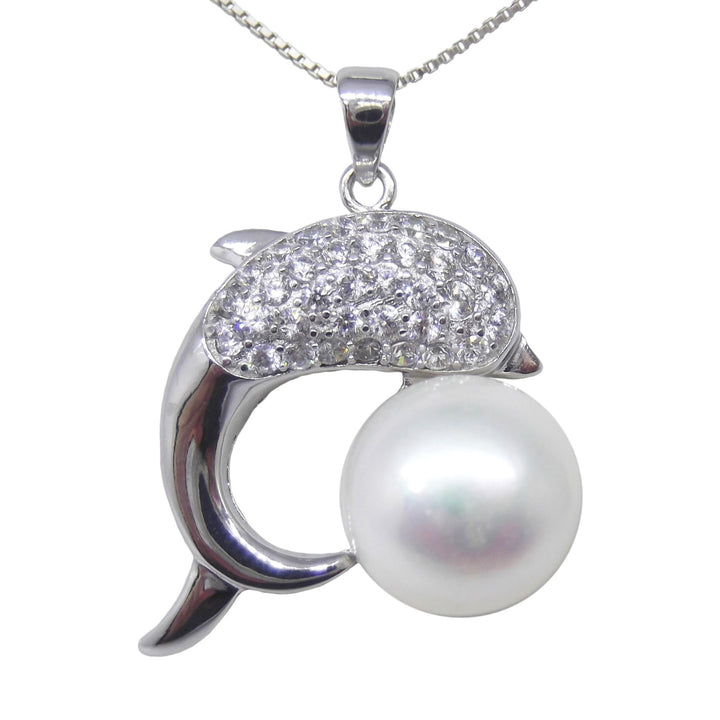 10.5mm Dolphin White Pearl Pendant Necklace Animal