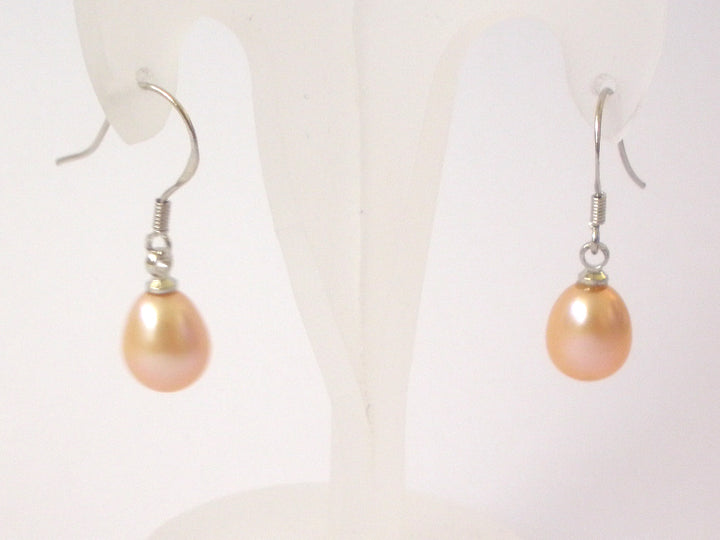 Peach Hook Pearl Earrings Sterling Silver