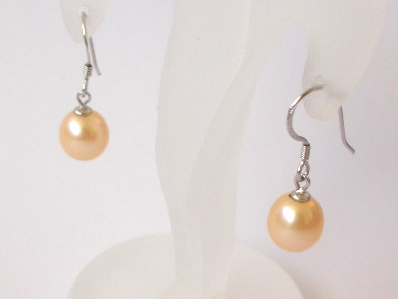 Peach Hook Pearl Earrings Sterling Silver