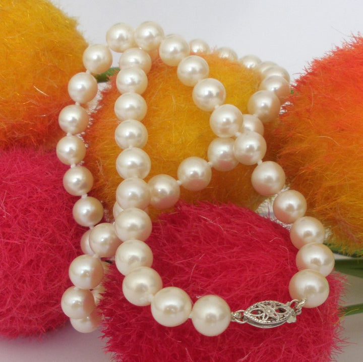 AAAA+ 16 Inch Choker 8-8.5mm White Pearl Necklace 14K White Gold Clasp Cultured Freshwater