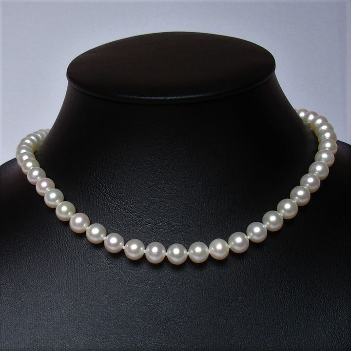 AAAA+ 16 Inch Choker 8-8.5mm White Pearl Necklace 14K Yellow Gold Clasp Cultured Freshwater