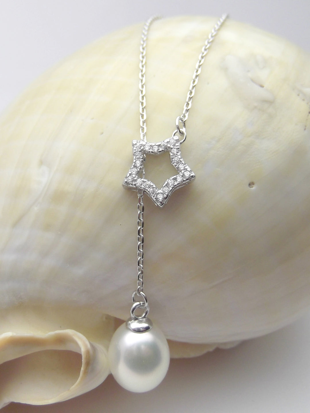 Lariat Sterling Silver 8.5mm White Pearl Pendant Necklace