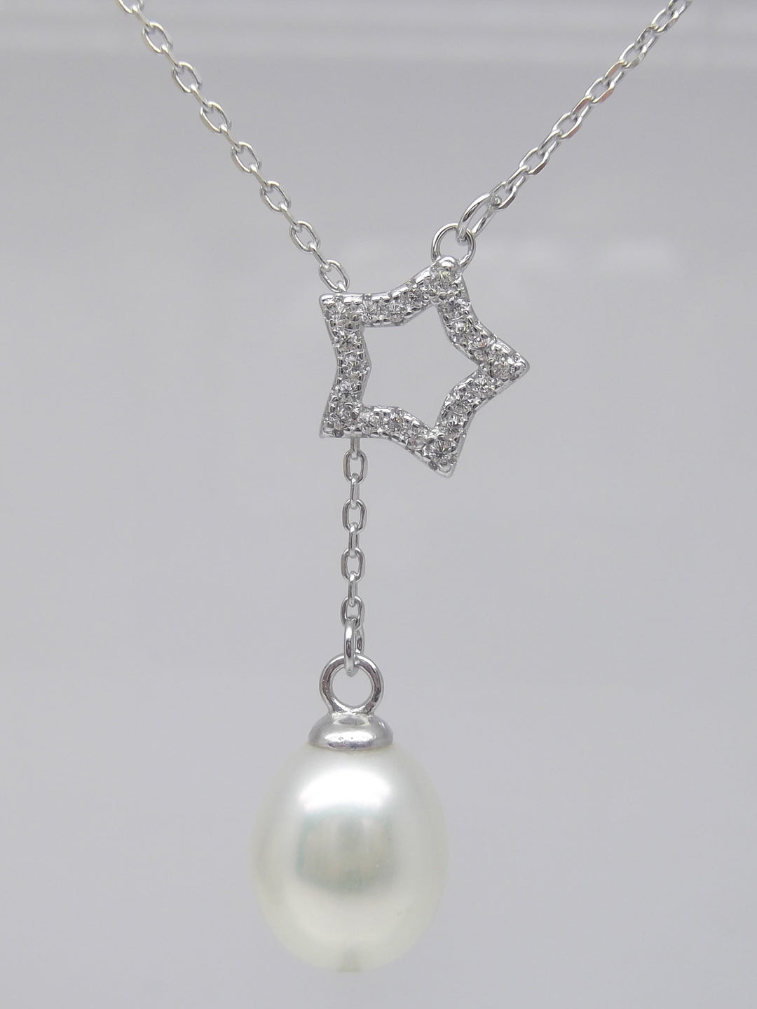 Lariat Sterling Silver 8.5mm White Pearl Pendant Necklace