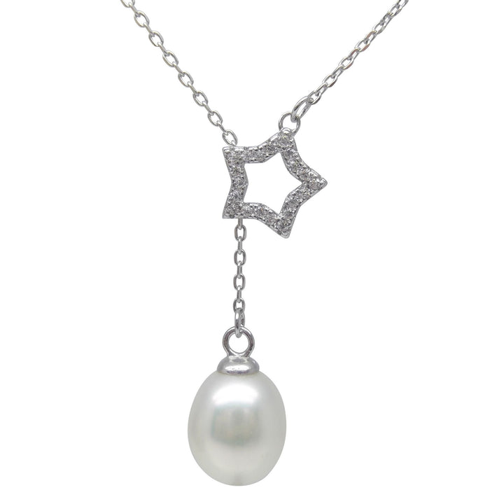 Lariat Sterling Silver 8.5mm White Pearl Pendant Necklace