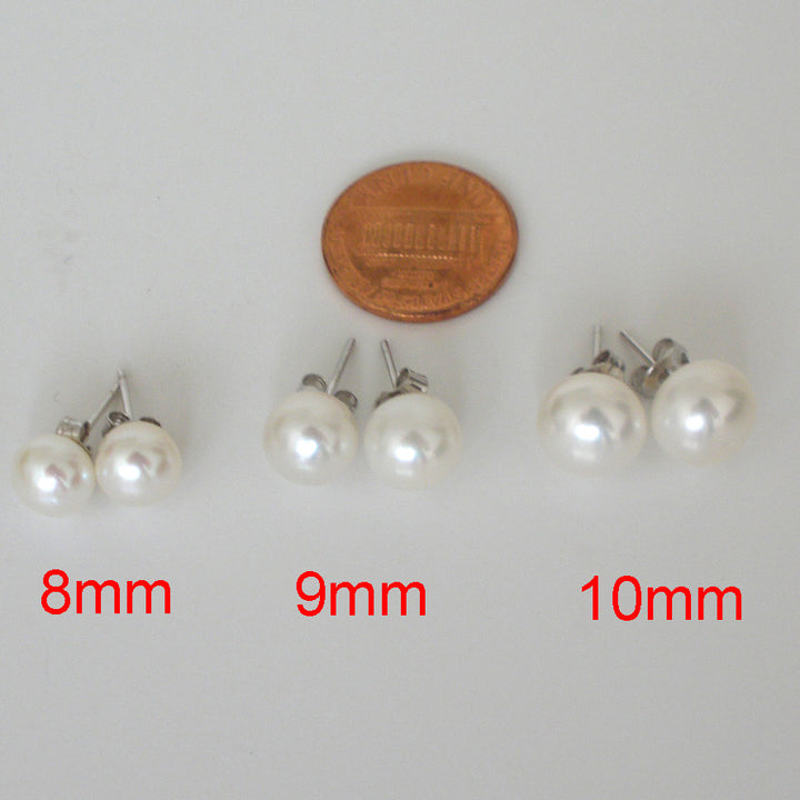 White Pearl Stud Earrings Sterling Silver