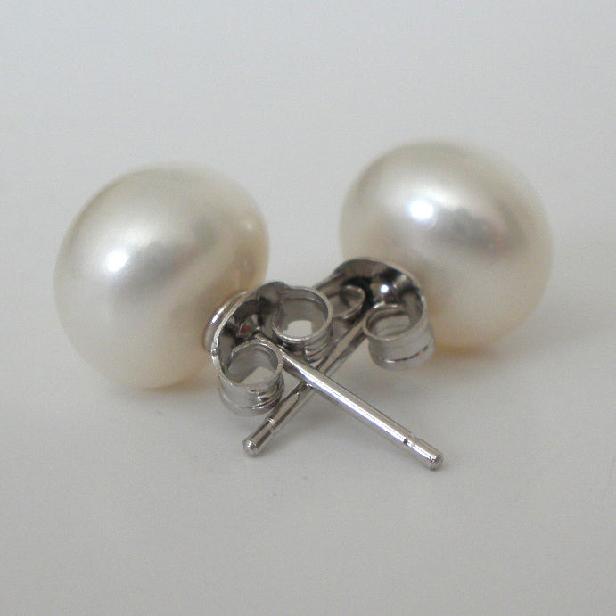 White Pearl Stud Earrings Sterling Silver