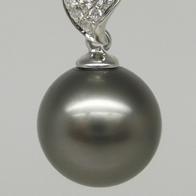 AAAA+ 9.69mm Black Tahitian Pearl Pendant 14K White Gold 0.32g