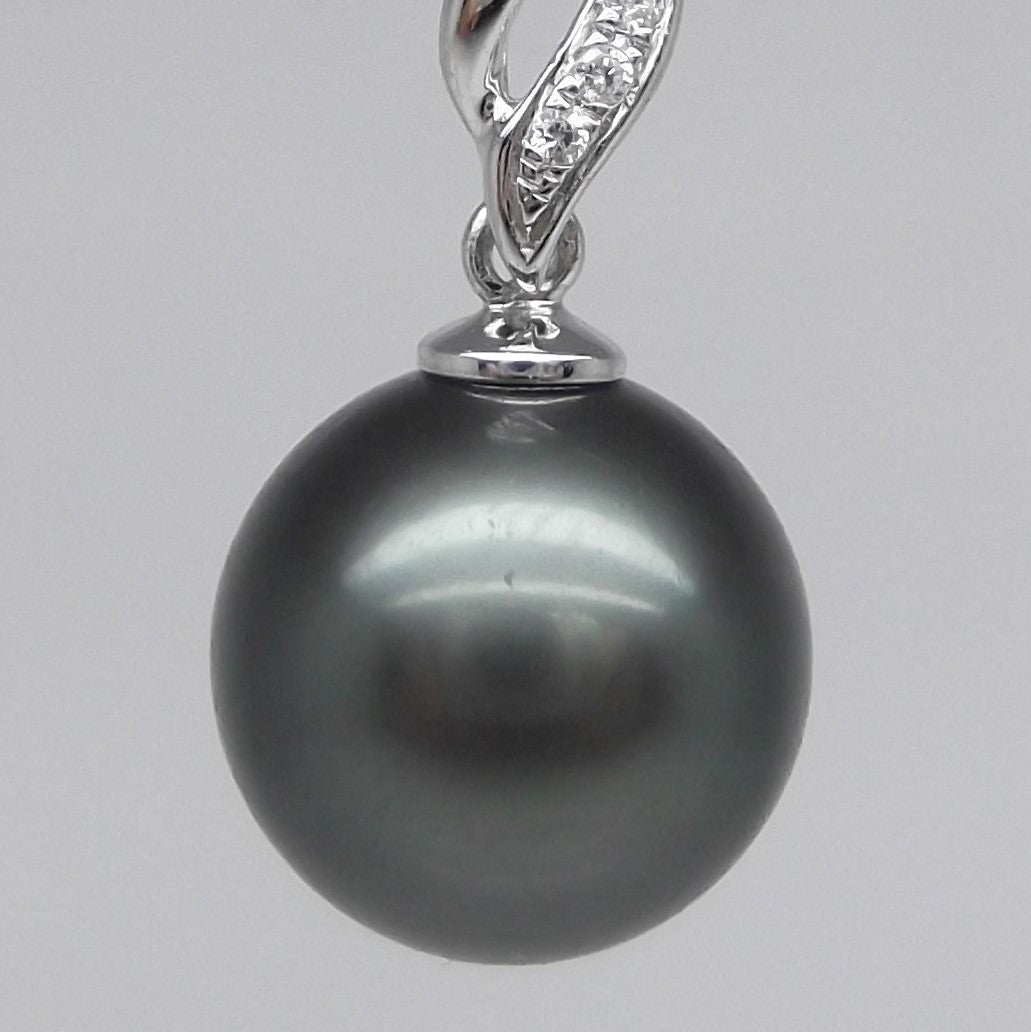 AAAA+ 9.41mm Black Tahitian Pearl Pendant 14K White Gold 0.34g
