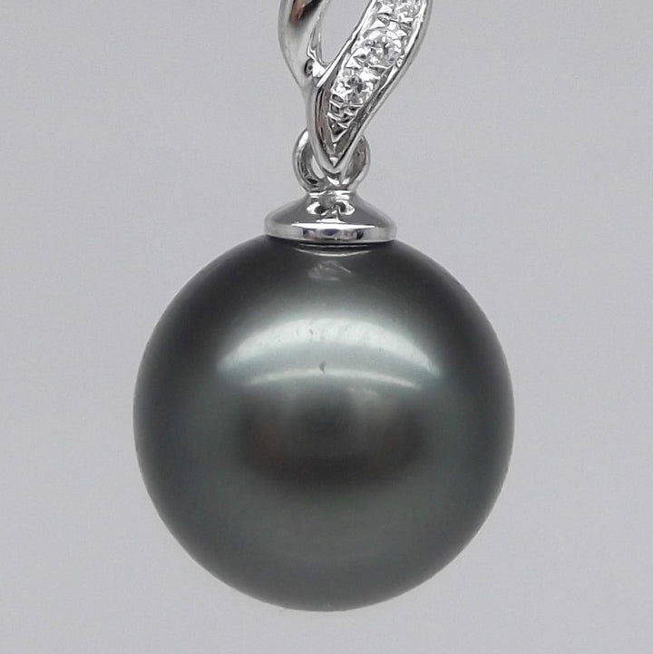 AAAA+ 9.41mm Black Tahitian Pearl Pendant 14K White Gold 0.34g