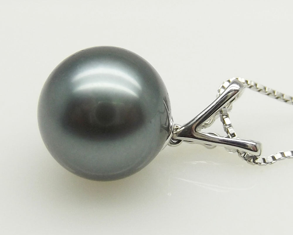 AAAA+ 10.33mm Black Tahitian Pearl Pendant 14K White Gold 0.37g