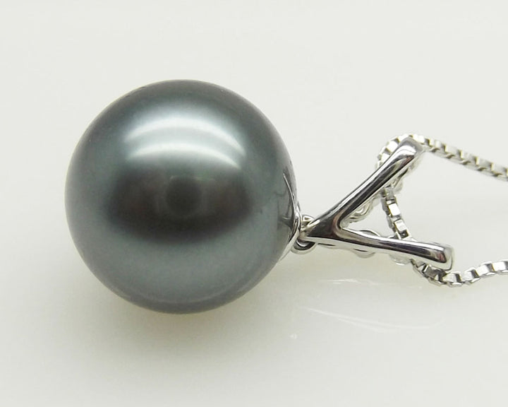 AAAA+ 10.33mm Black Tahitian Pearl Pendant 14K White Gold 0.37g