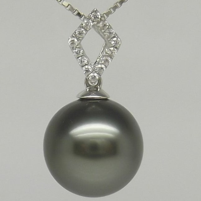 AAAA+ 10.14mm Black Tahitian Pearl Pendant 14K White Gold 0.37g