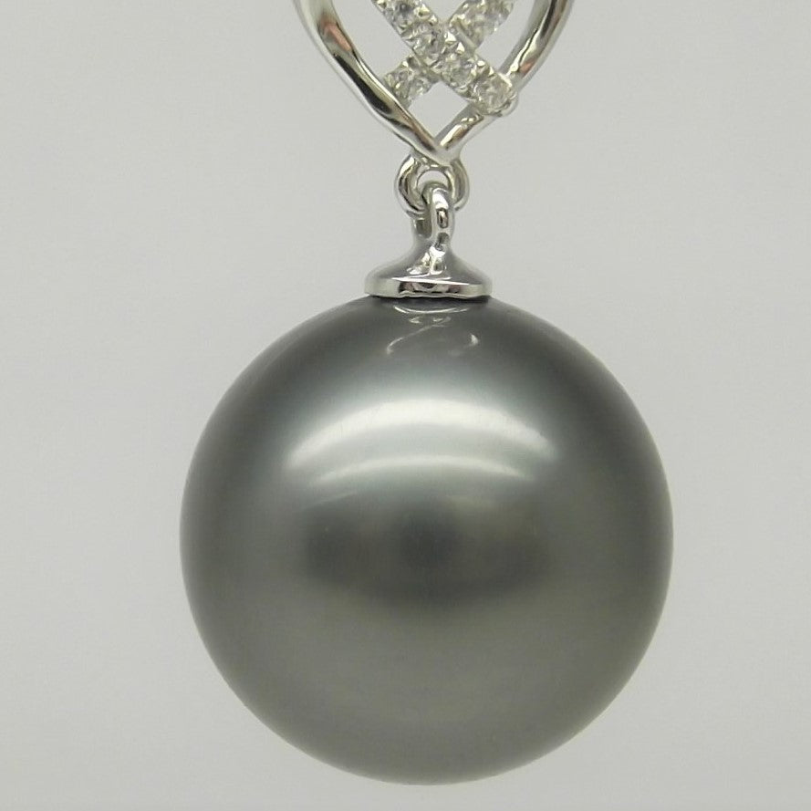 Large AAAA+ 12.39mm Black Tahitian Pearl Pendant 14K Solid White Gold 0.50g