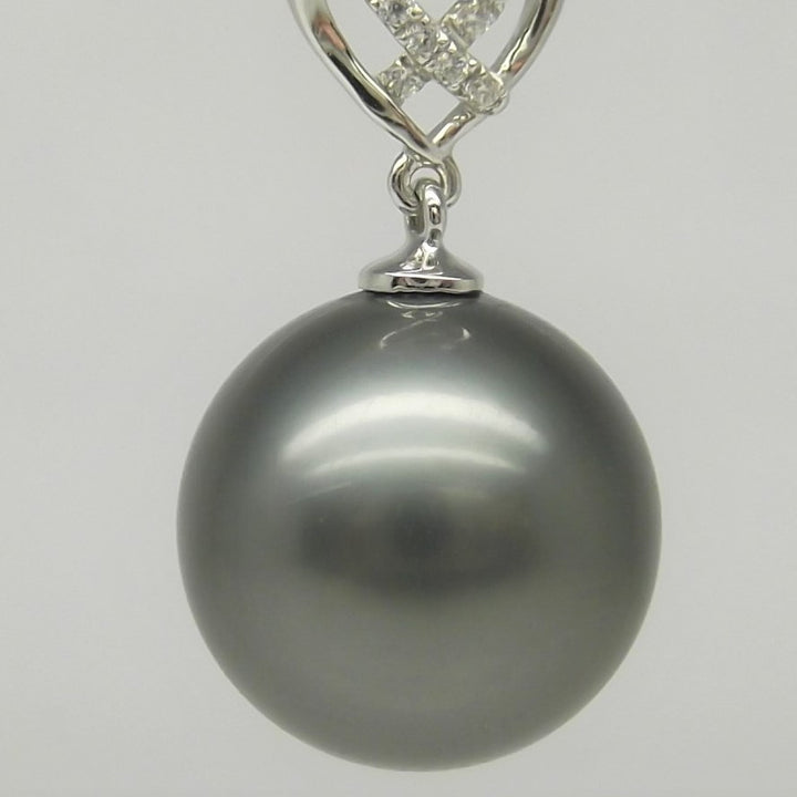 Large AAAA+ 12.39mm Black Tahitian Pearl Pendant 14K Solid White Gold 0.50g