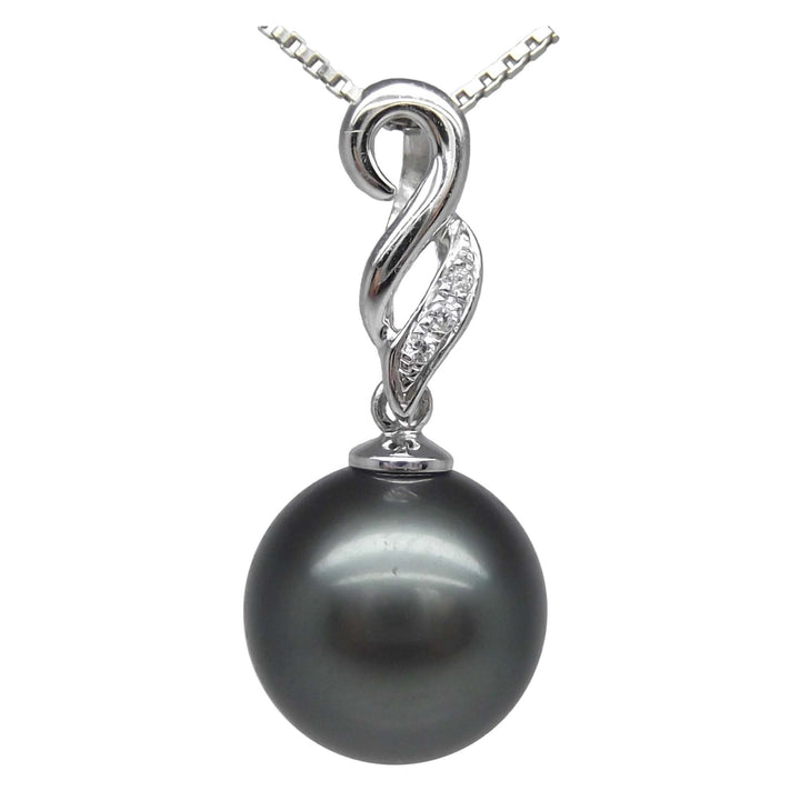 AAAA+ 9.41mm Black Tahitian Pearl Pendant 14K White Gold 0.34g