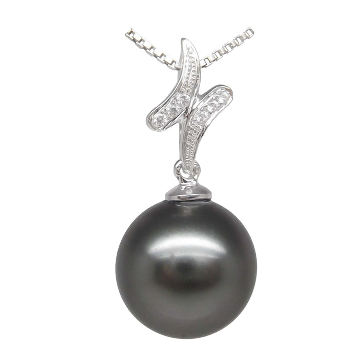 AAAA+ 10.01mm Black Tahitian Pearl Pendant 14K White Gold 0.32g