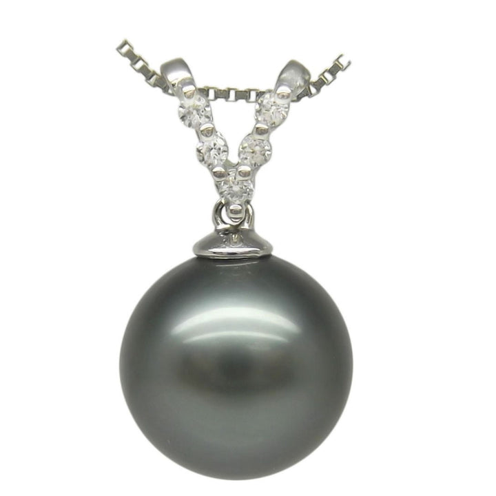 AAAA+ 10.33mm Black Tahitian Pearl Pendant 14K White Gold 0.37g