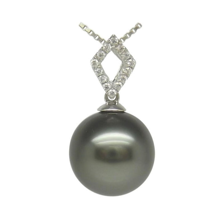 AAAA+ 10.14mm Black Tahitian Pearl Pendant 14K White Gold 0.37g