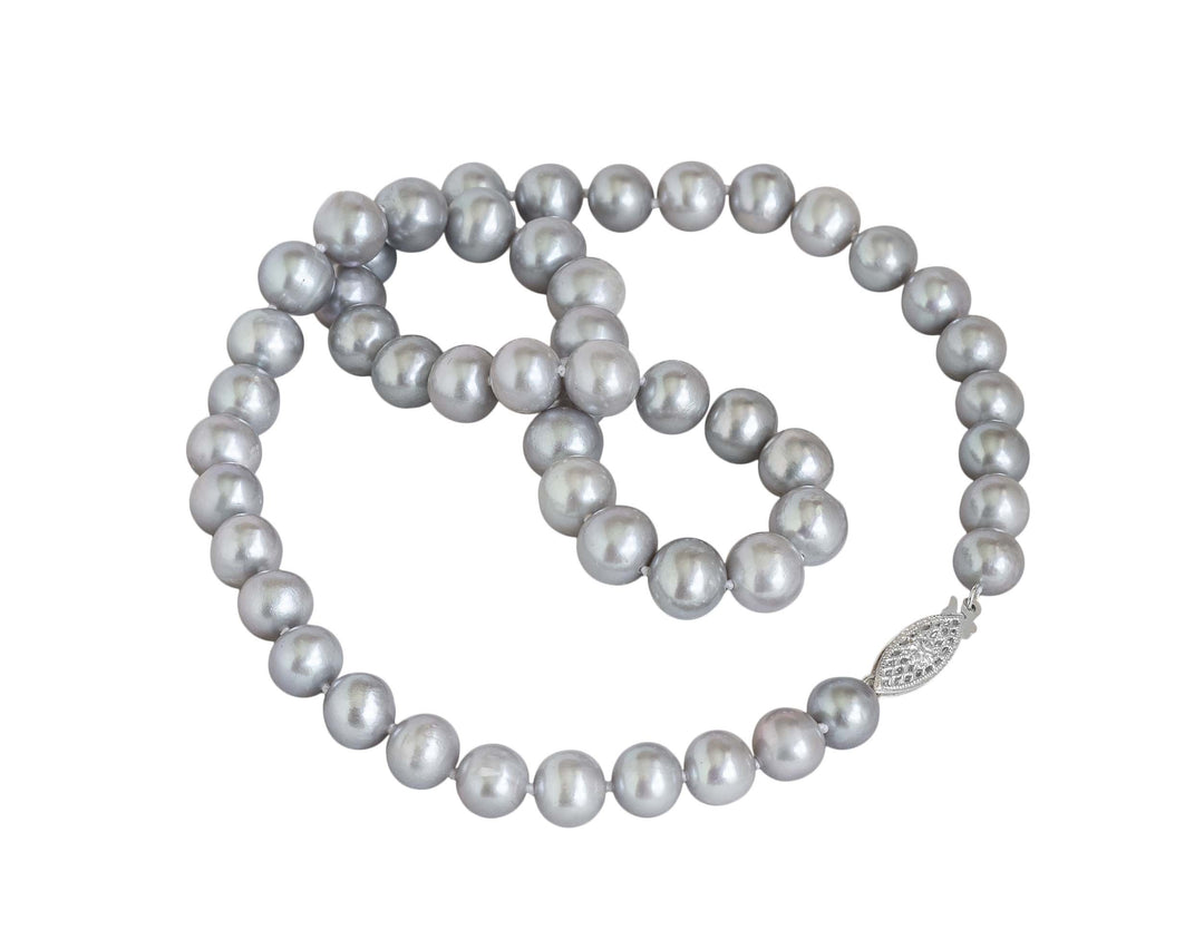 Sterling Silver Clasp 18 Inch ROUND Silver Pearl Necklace for Women