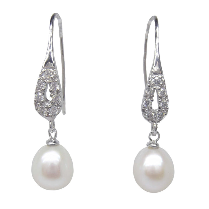 White Drop Pearl Dangle Earring Pierced Teardrop French Wire