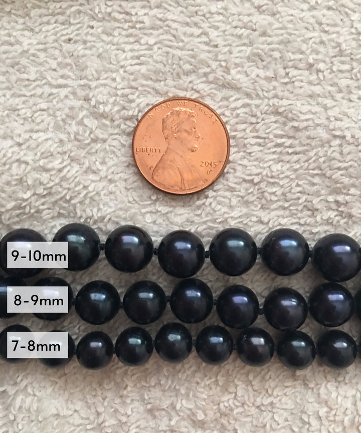 Long 24 Inch ROUND Black Pearl Set Necklace Bracelet Earrings