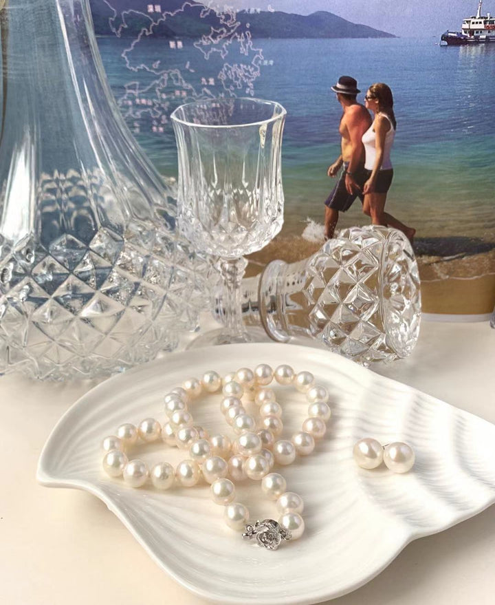 Sterling Silver Clasp 18 Inch ROUND White Pearl Necklace for Men